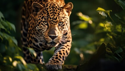 Photo of a Majestic JaguarStrolling Through the Enchanting, Verdant Wilderness