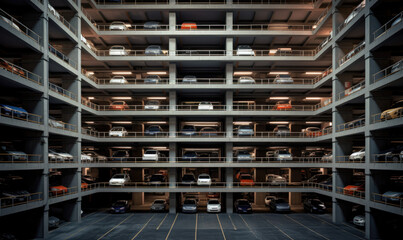 Parking cars deck levels and rows in high building in the city - obrazy, fototapety, plakaty