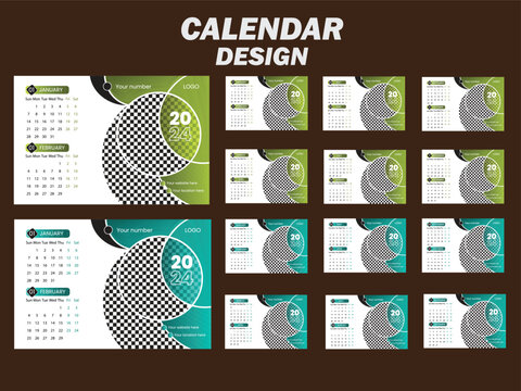 2024 desk calendar planner design template.