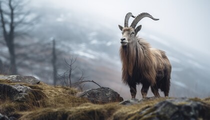 Obraz premium A Majestic Markhor Surveying the Rock-Strewn Heights