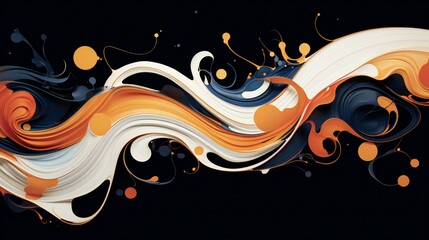 an abstract painting with orange, black and white colors