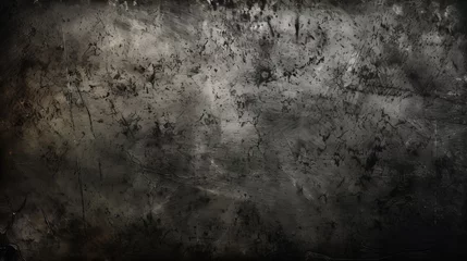 Schilderijen op glas A distressed and grungy black metal background featuring scratched and worn textures, creating a spooky and eerie horror-themed surface © Chingiz