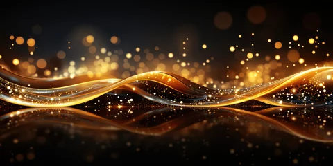 Fototapeten golden wave with sparkling particles on a black background © aninna