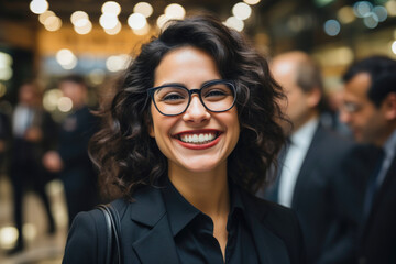 young positive business woman with a big smile at the conference