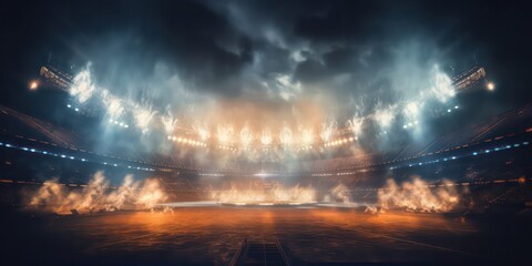 Obraz premium Vivid stadium arena lights shining brightly, illuminating the night with a mix of stadium lights and smoke, creating a captivating atmosphere.