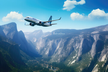Fototapeta na wymiar Airbus A320 on a sunny day over Yosemite Valley