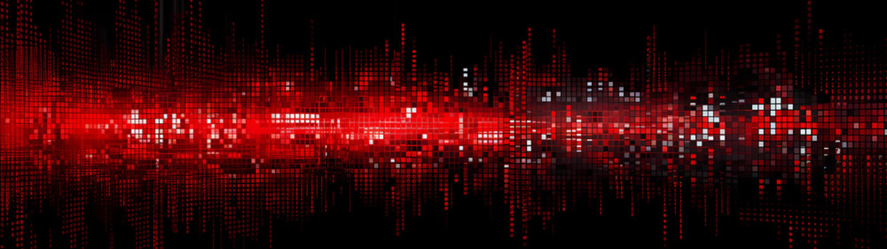 Ultra-wide network of binary code in stark black and vibrant, fiery, passionate Scarlet, forms a digital and futuristic pattern