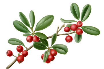 Cowberry or Lingonberry branch with red berries, transparent background