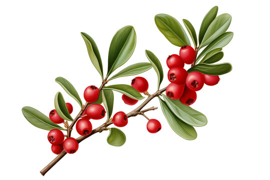 Lingonberry or Cowberry branch with red berries, transparent background