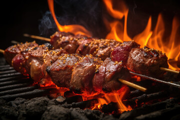 Barbecue skewers meat kebabs on grill