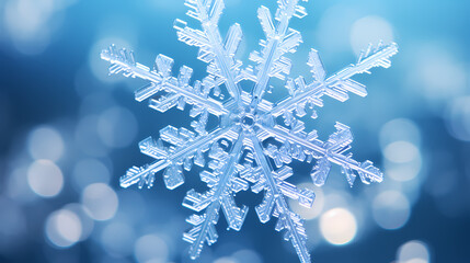 A delicate snowflake captured in extreme close-up, showcasing its intricate and unique pattern