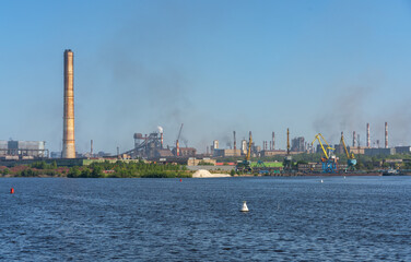 Fototapeta na wymiar Cherepovets Metallurgical Plant, view from the Sheksna River