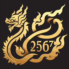 Thai naga, Chinese dragon, new year banner illustration Combining the numbers 2567 for the New Year festival 2567 - Vector