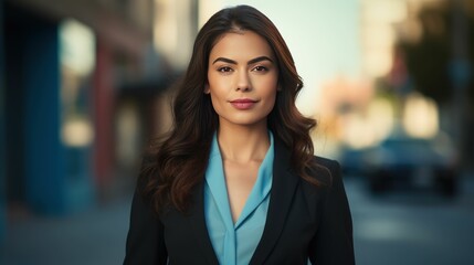 beautiful and confident latina woman entrepreneur wearing elegant business suit

