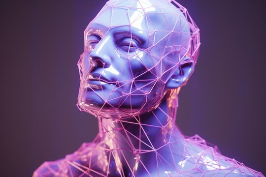 Classic sculpture avatar with glowing purple lines