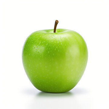 Green apple covered with water droplets
