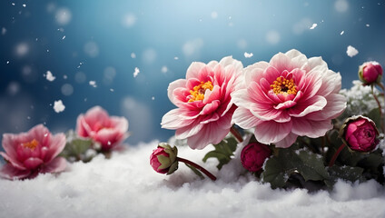 flowers in snow. Generative AI