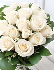 bouquet of white roses, wedding, anniversary, valentine