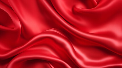 Red silk satin. Curtain. Luxury background for design. Soft folds. Shiny smooth flowing fabric. Wavy. Christmas, Valentine, Valentine's day, anniversary