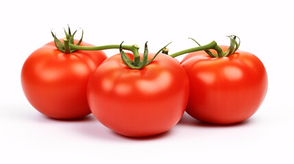 Isolated trio of tomatoes with pristine white backdrop.