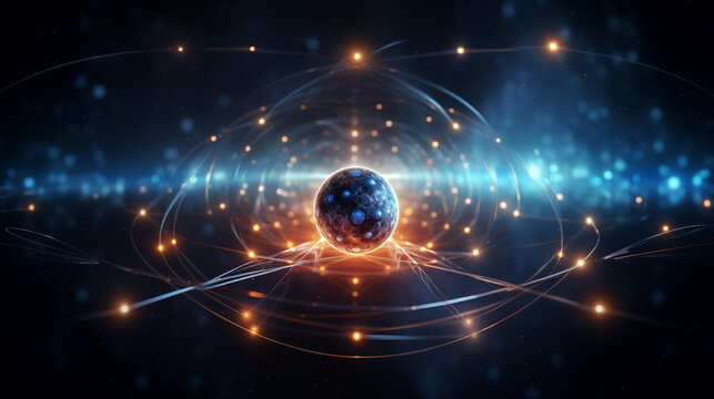 science background with particles and waves, quantum technology
