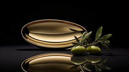 An olive mirror, framed with a thin border of gold