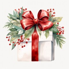 A wrapped present with a striped ribbon bow