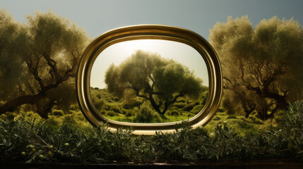 An olive mirror, framed with a thin border of gold