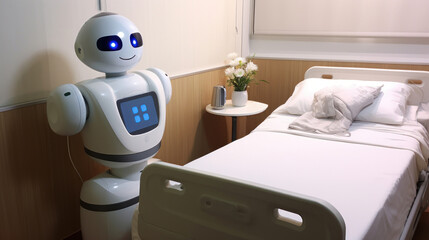 robot assistant helps a person in a hospital, future concept