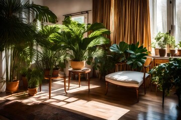 room with plants, Picture yourself in a serene living room, where silence reigns