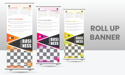 Modern corporate roll up banner design template. Creative standee banner design in vector