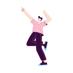 Happy Man Character Rejoicing and Cheering with Raised Up Hands Vector Illustration