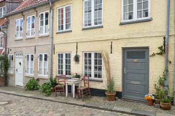 Fototapeta na wymiar Historic houses in the Oluf-Samson-Gang in the old town of Flensburg, Schleswig-Holstein, Germany