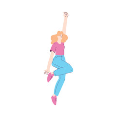 Happy Woman Character Rejoicing and Cheering with Raised Up Hands Vector Illustration