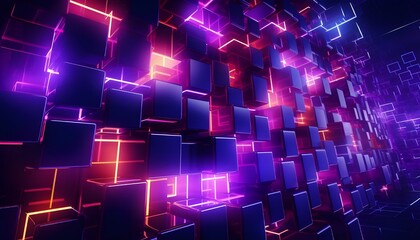 Purple 3D background with cubes and technological, artificial intelligence concept