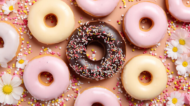 donut with sprinkles HD 8K wallpaper Stock Photographic Image 