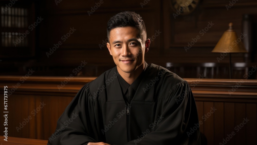 Poster asian man judge professional setting generative ai