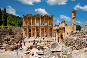 Obrazy na Plexi  Antike Stadt Ephesus, Celsus Bibliothek und Amphiteather, Selcuk, Izmir, Türkei