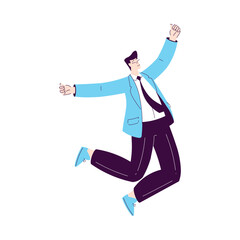 Happy Man Character Office Worker Rejoicing and Cheering Vector Illustration