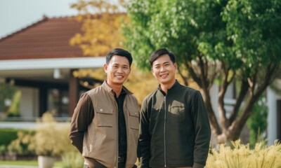 Asian Man Landscaper Job Attractive Background Generative AI