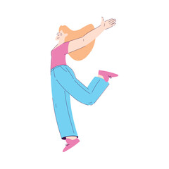 Happy Woman Character Rejoicing and Cheering Vector Illustration
