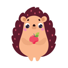 Cute Hedgehog Character Hold Apple Vector Illustration