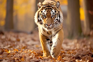 Foto auf Acrylglas Antireflex Adult wild beautiful tiger walking and hunting in nature © Ksenia Belyaeva