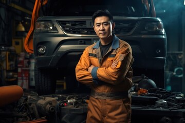 Asian Man Mechanic Employment Lifestyle Background Generative AI