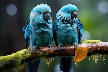 Two Beautiful Parrots Perched on a Majestic Tree Branch