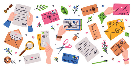 Letter Receive and Send with Envelope and Postage Stamp Vector Set