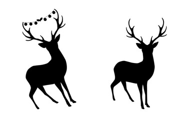 deer silhouettes. vector of reindeer on transparent background 
