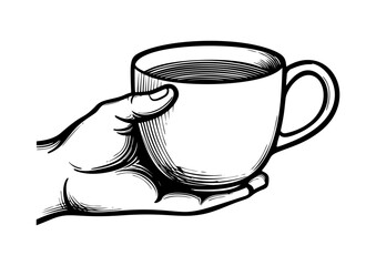 Vector Illustration of a cup of coffee with lines drawing for logo,icon, black and white	