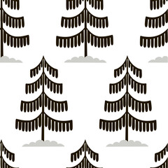 Christmas tree seamless pattern. Winter forest hand drawn graphic Noel print, New year holidays decoration, black and white background with fir tree, wallpaper, wrapping paper design, gift wrap