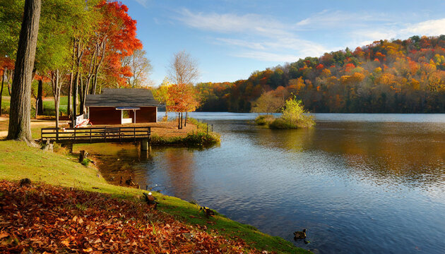 Peaceful Lakeside Retreat in Autumn